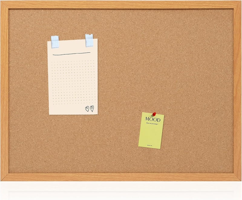 Board2by Cork Board Bulletin Board 18" x 24", Wood Framed Corkboards for Wall Decor, Hanging Office Message Board, Large Wall Mounted Notice Pin Board with 15 Push Pins for School, Home & Office - Image 1